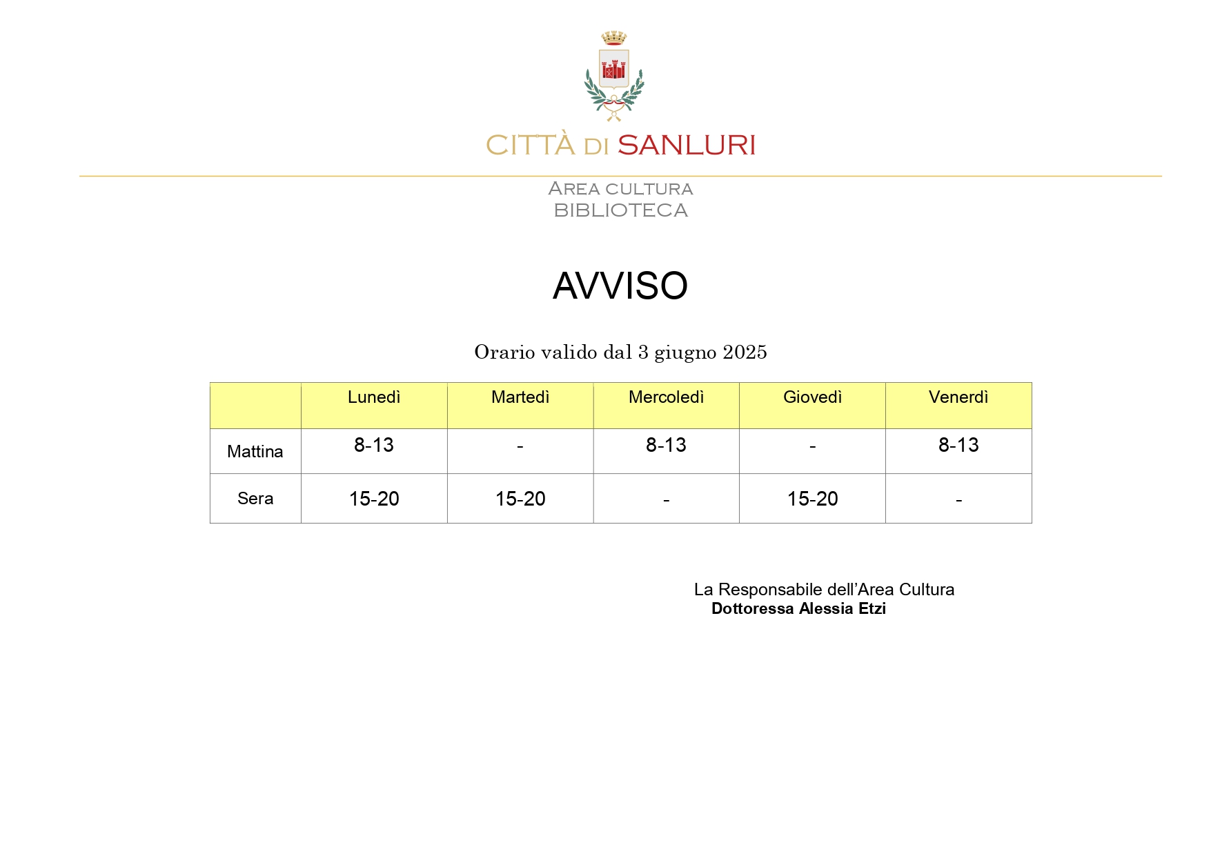 AVVISO orario estivo 2025